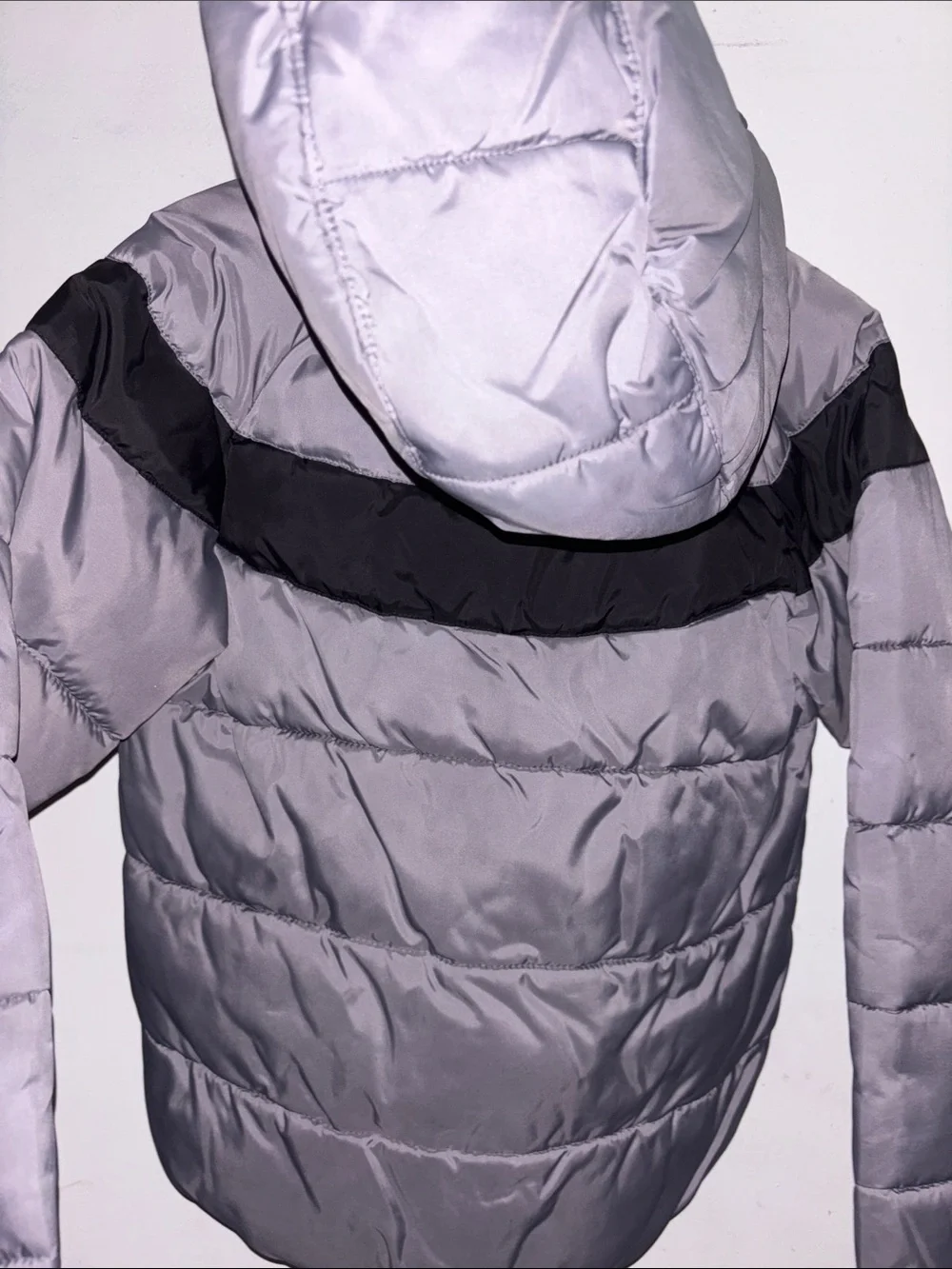 Nike Kids Silver Puffer Jacket with Black Chest Band